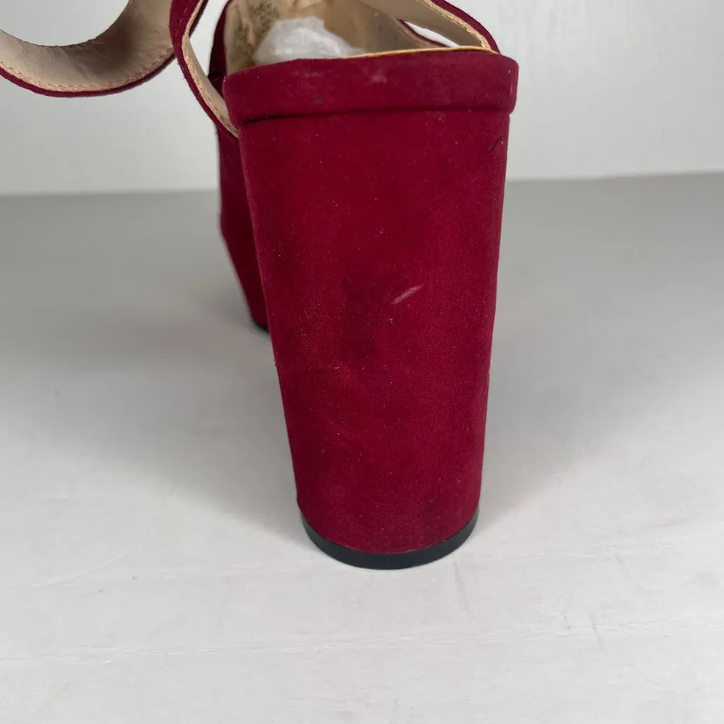 Burgundy Platform Strappy Peep Toe Sandal Heel Size 7 Feminine Y2K - Image 4