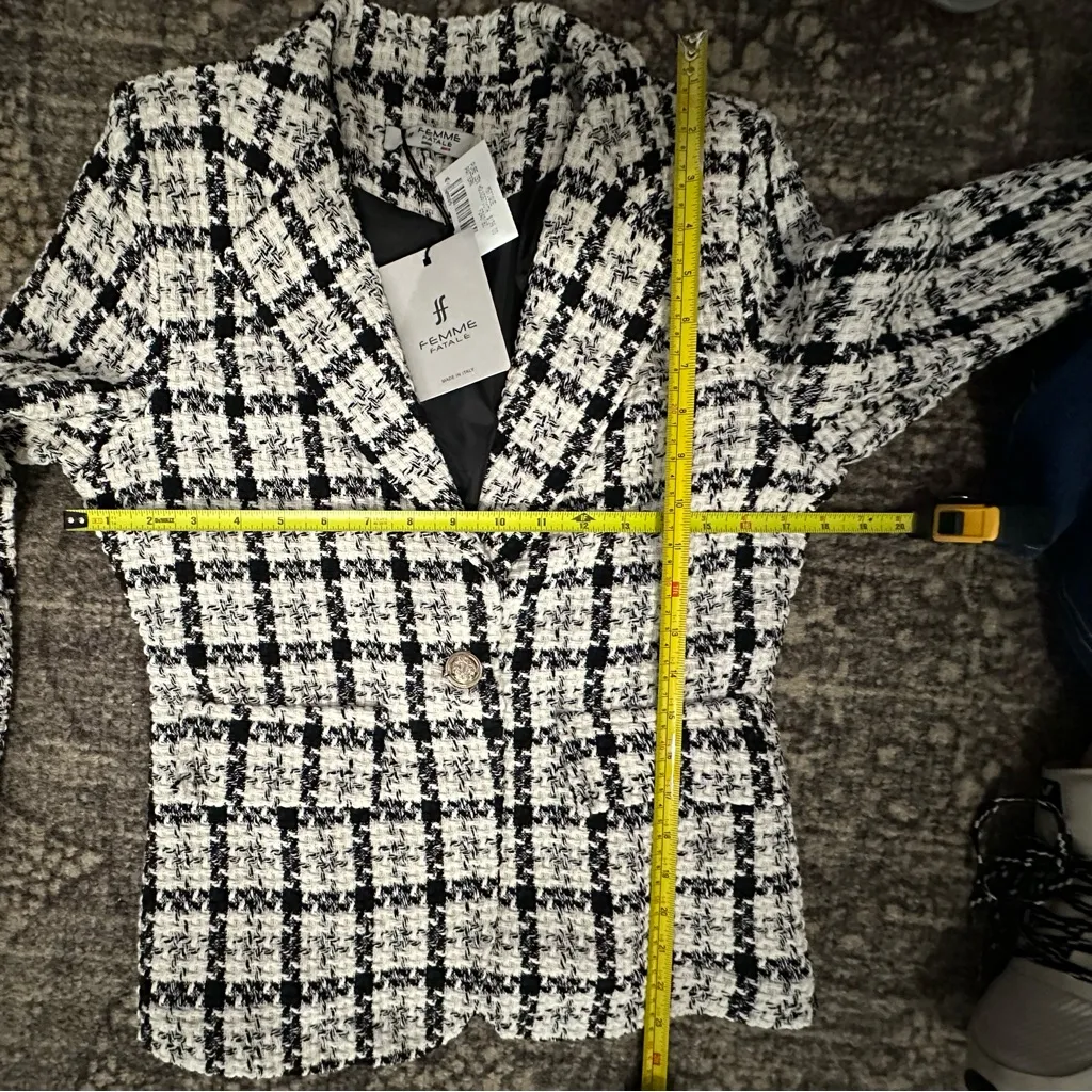 Femme Fatale NWT Women’s XS Black White Plaid Cotton Blend Tweed Jacket Blazer - Image 9