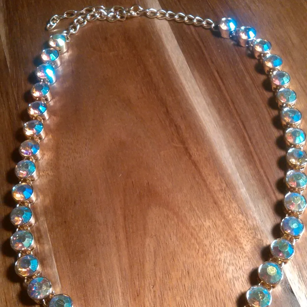 Champagne Color Austrian Crystal Goldtone Tennis Necklace - Image 3