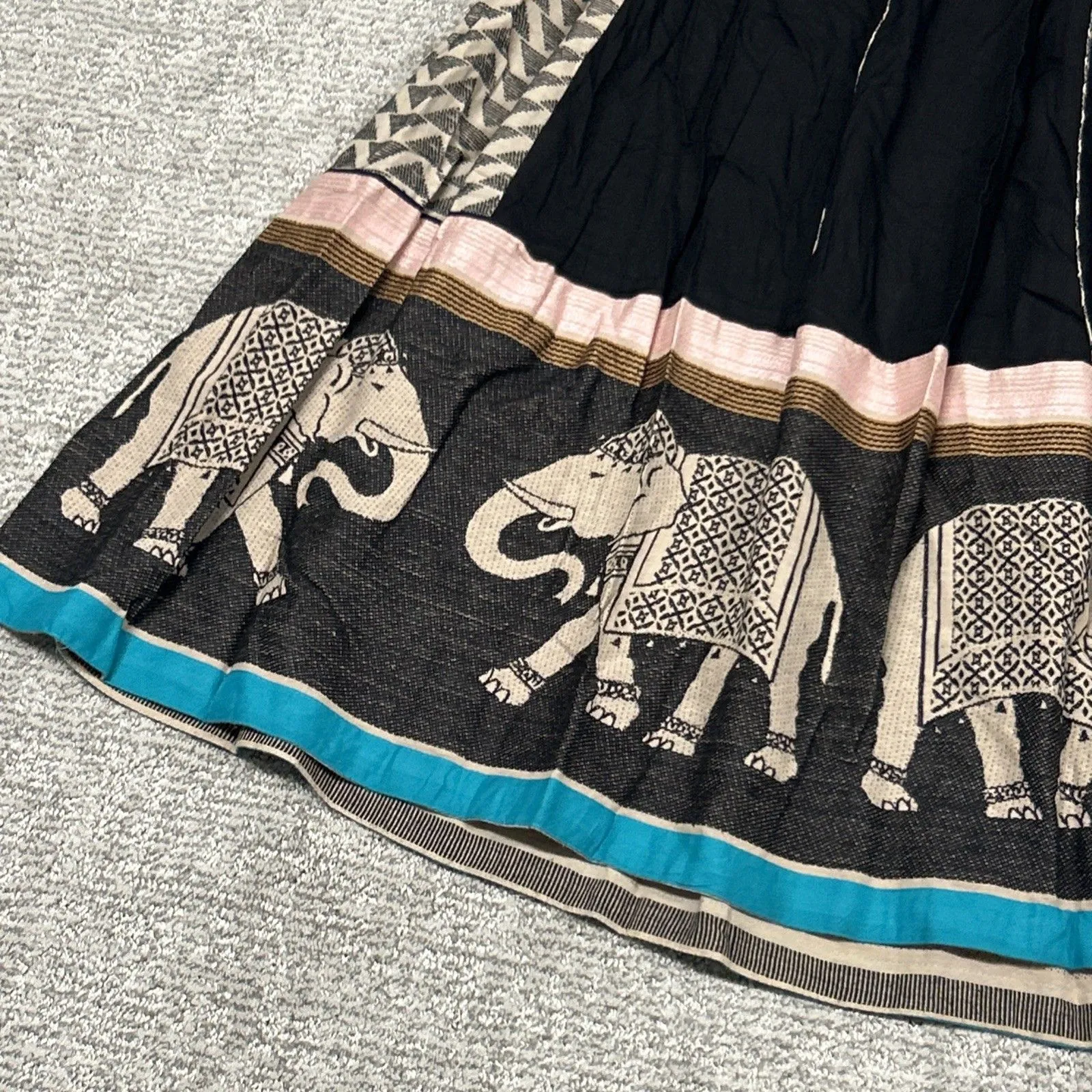Maxi Skirt Womens Medium Black Beige Elephant Long Modest Art Stretch Festival - Image 4