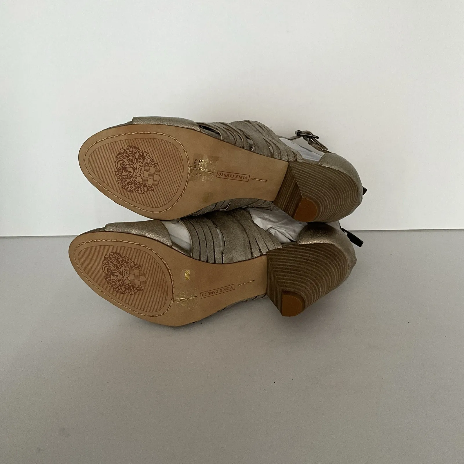 Vince Camuto Sandals Eames Open‎ Toe Leather Party Metallic Gold Womens 8.5 Wide - Image 9