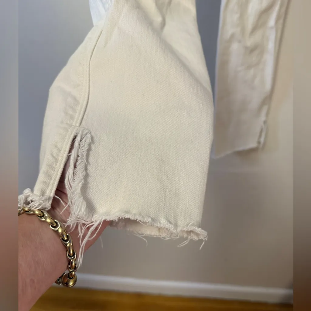 Frame Sz 27 White Le Sylvie Crop High Rise Straight Fit Jeans Side Slit EUC - Image 4