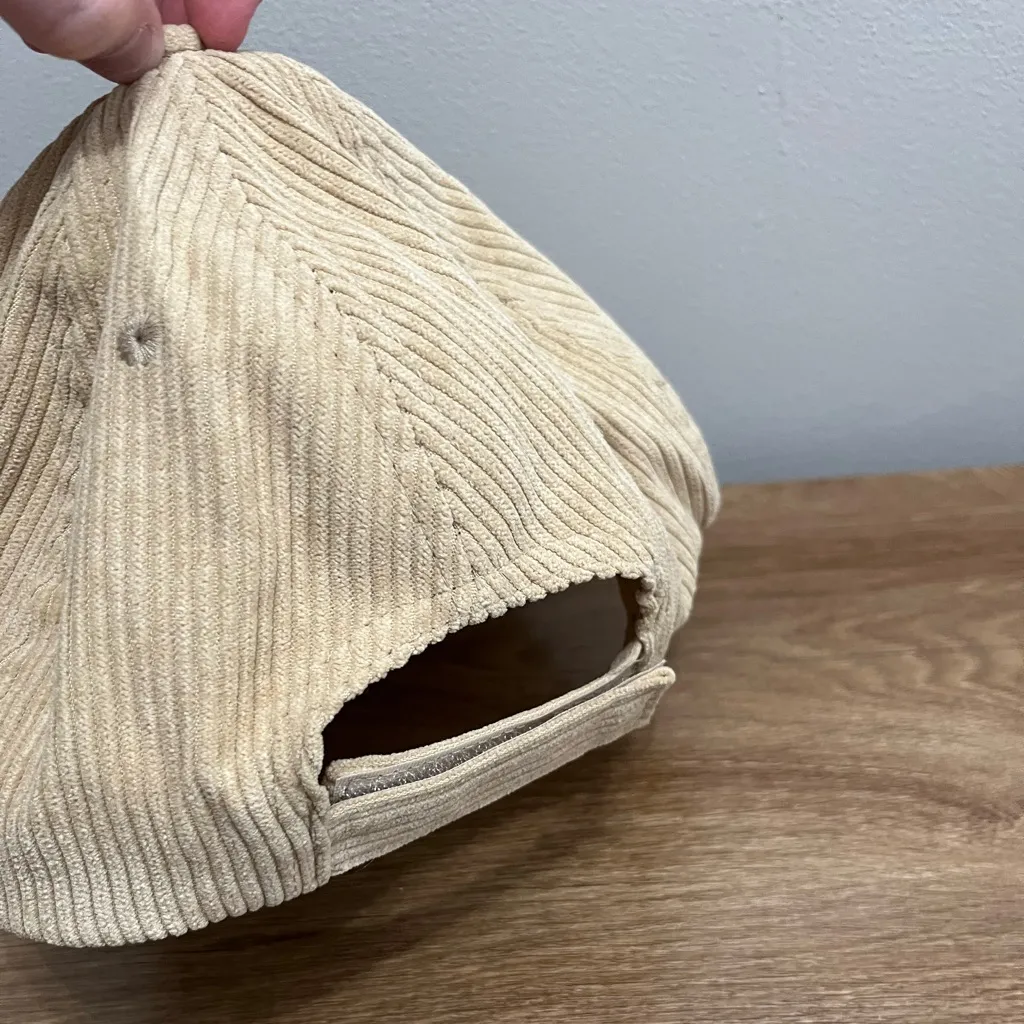 Great Smoky Mountains Corduroy Hat Beige Tan Embroidered Bear Cap Retro - Image 2