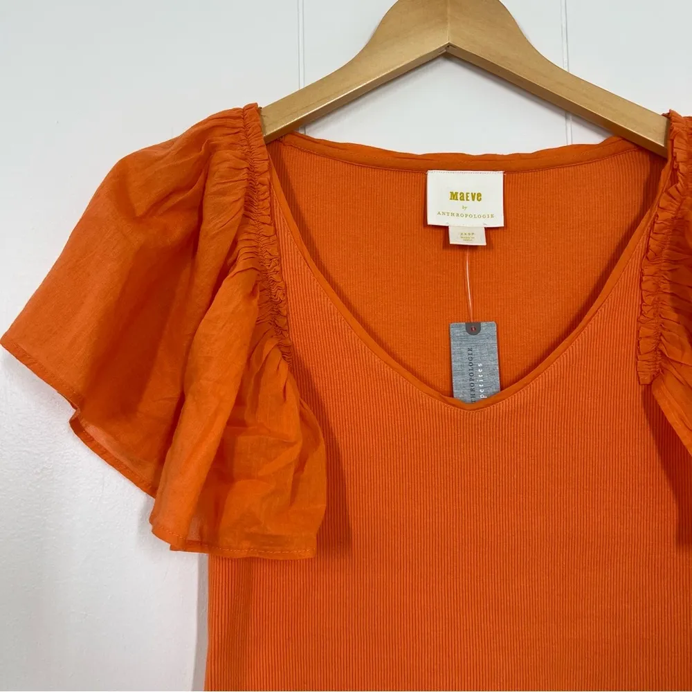 NEW Maeve By Anthropologie Orange Flutter Sleeve Top - Image 6