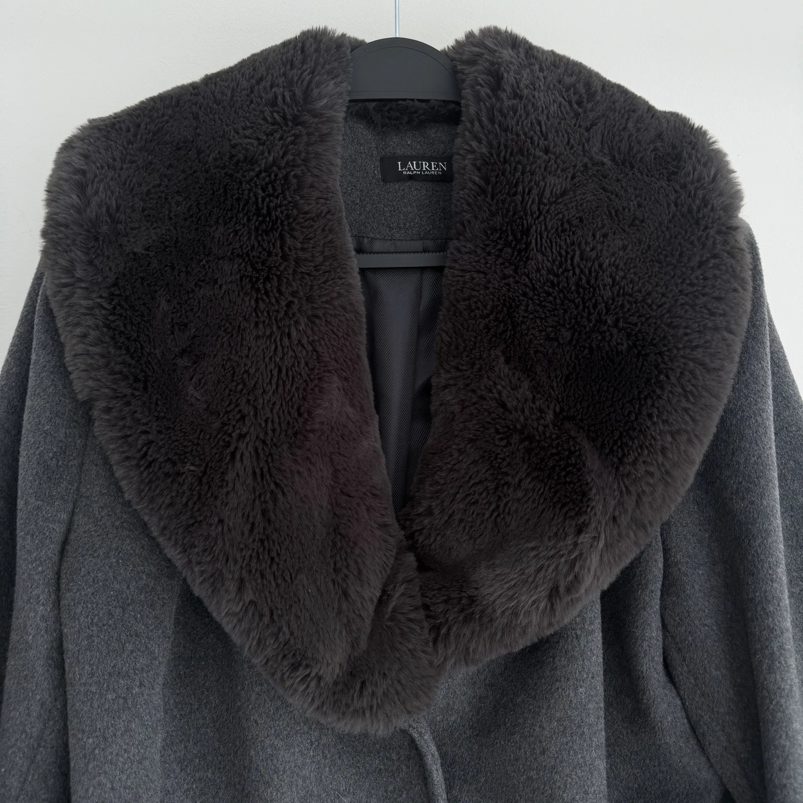 Lauren Ralph Lauren Coat Womens 20W Gray Wool Blend Faux Fur Quiet Luxury - Image 4