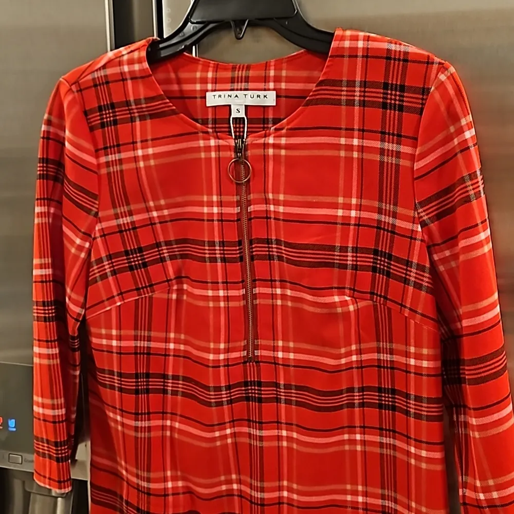 💕TRINA TURK💕 Versed Dress ~ Red Koshijima Check Plaid Print Small S NWT - Image 8