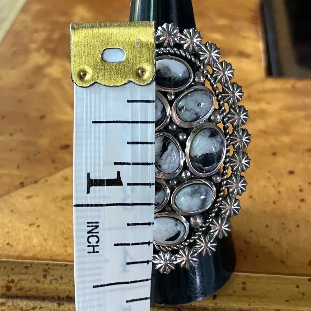 Natural White Buffalo Sterling Silver Cocktail Ring Size 8 - Image 6