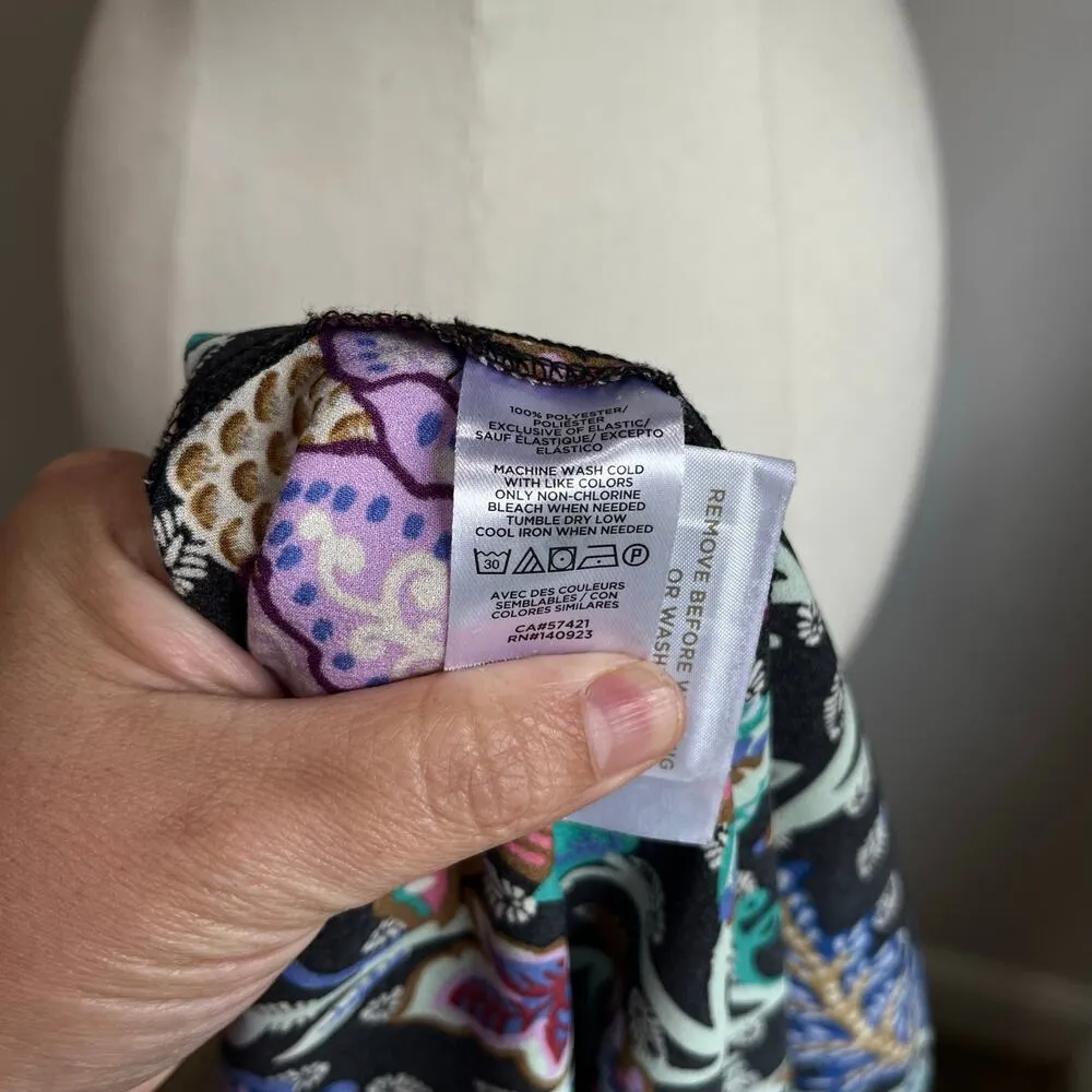 Loft Black Floral Mock Neck Long Sleeve Babydoll Dress Size 10 Petite - Image 9