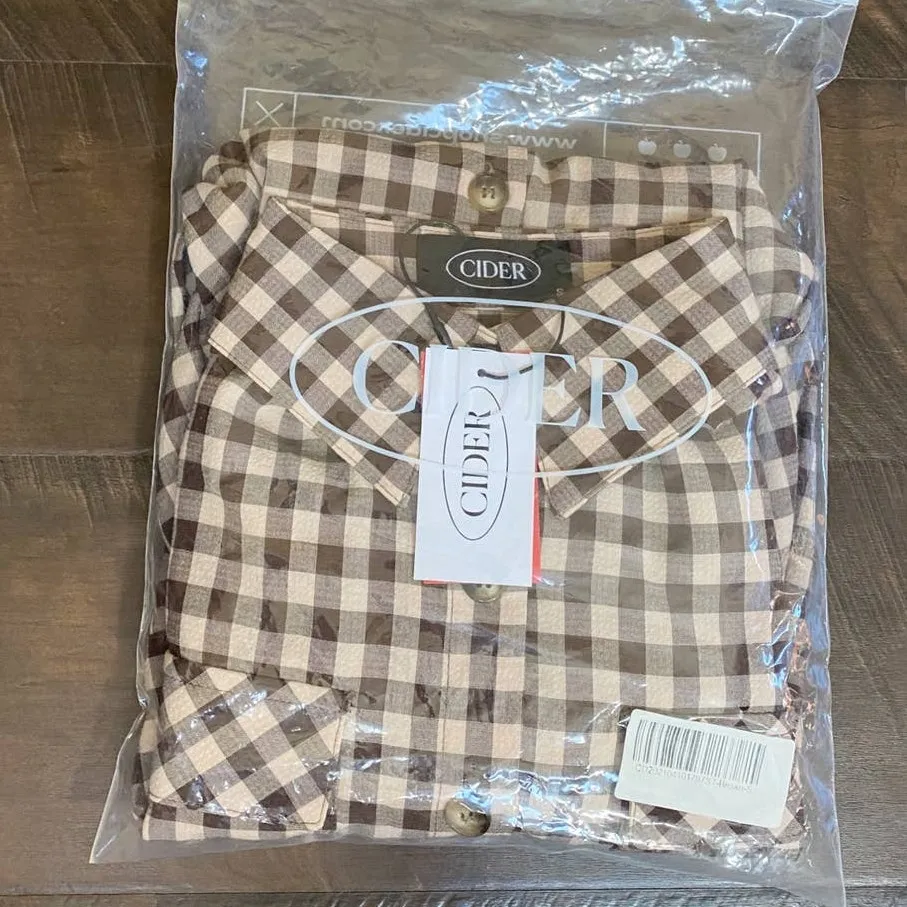 Cider Brown Check Home Button Up Long Sleeve‎ Top SZ S NWT - Image 4