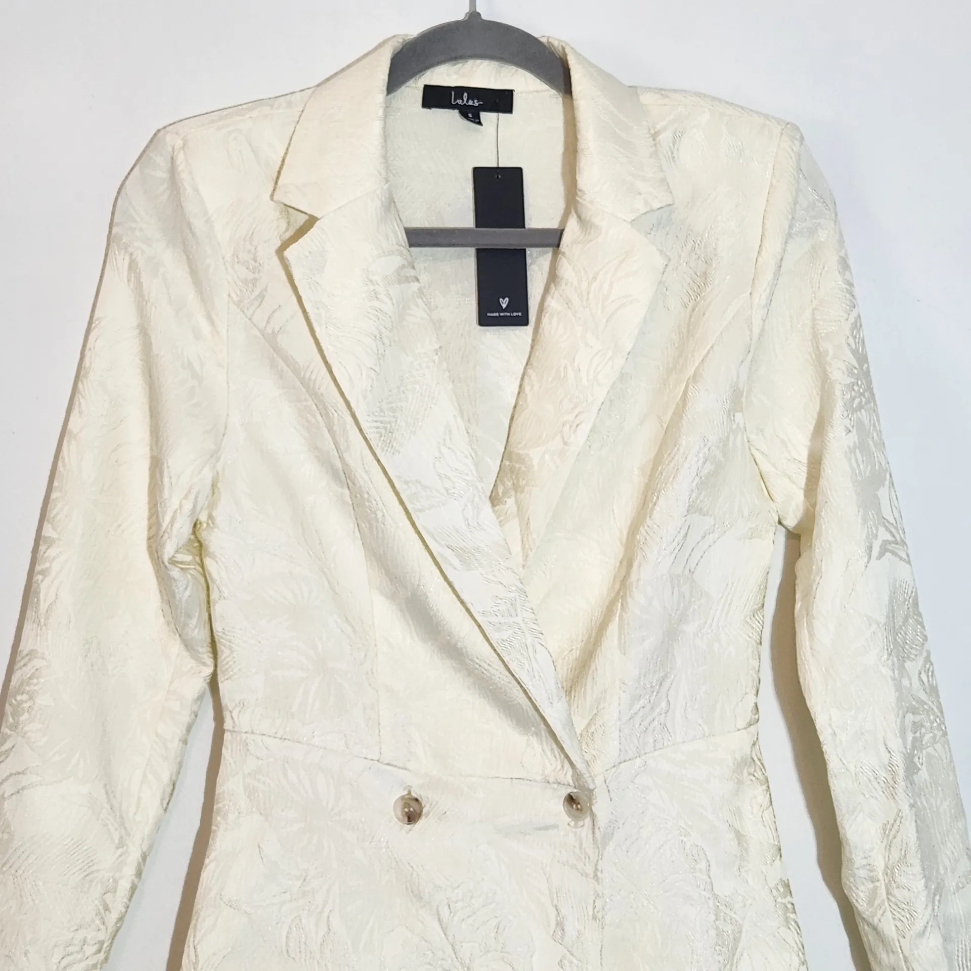 Lulus Cream Long Sleeve Romper with Blazer Styling NWT Size Small Bridal Romper - Image 3
