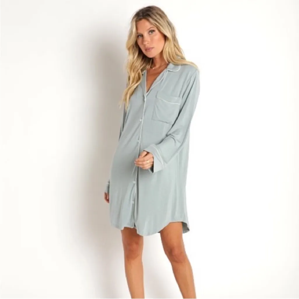 Eberjey gisele Sleepshirt nightgown long sleeve light green button down pajamas - Image 10