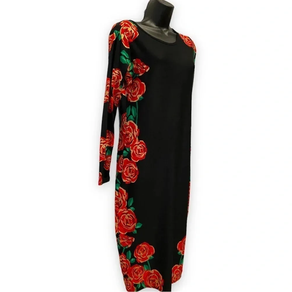 Lularoe Bodycon fitted dress‎ below knee size small elegant red and gold roses - Image 4