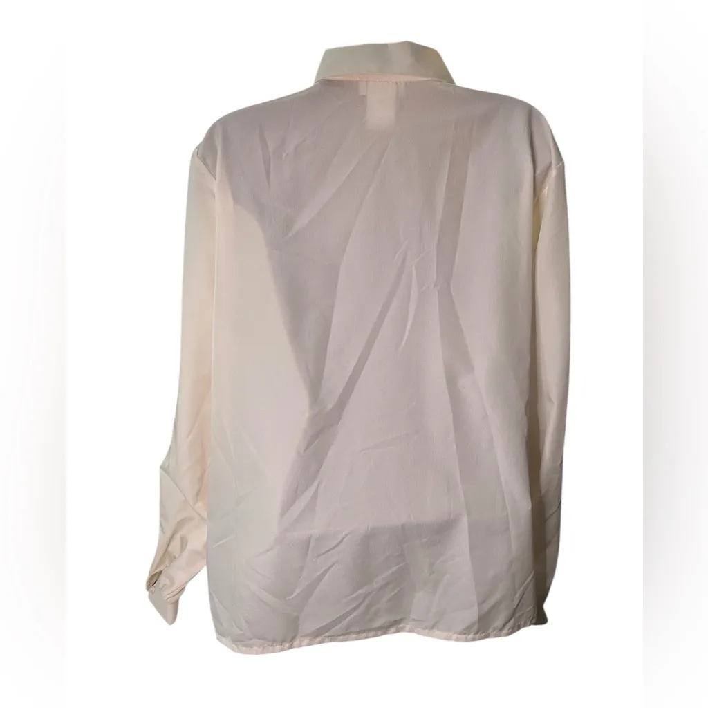 Vintage 90s D.K. Gold Button Up Blouse Velvet Floral Detail Off White 18W - Image 2