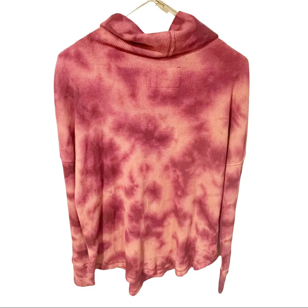 Anthropologie Maeve Medium Pink Ainsley Tie Dye Cowl Neck Waffle Knit Thermal - Image 6