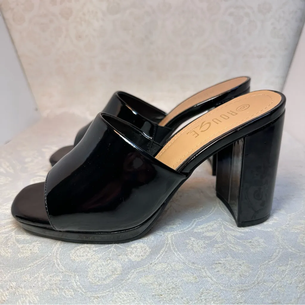 Rouge Black Faux Patent Leather Platform Mule 3.75 inch Heels Size 6 NEW - Image 2