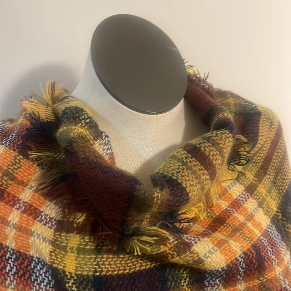 Wander agio scarf plaid brown orange white fall colors shawl large scarf New - Image 2