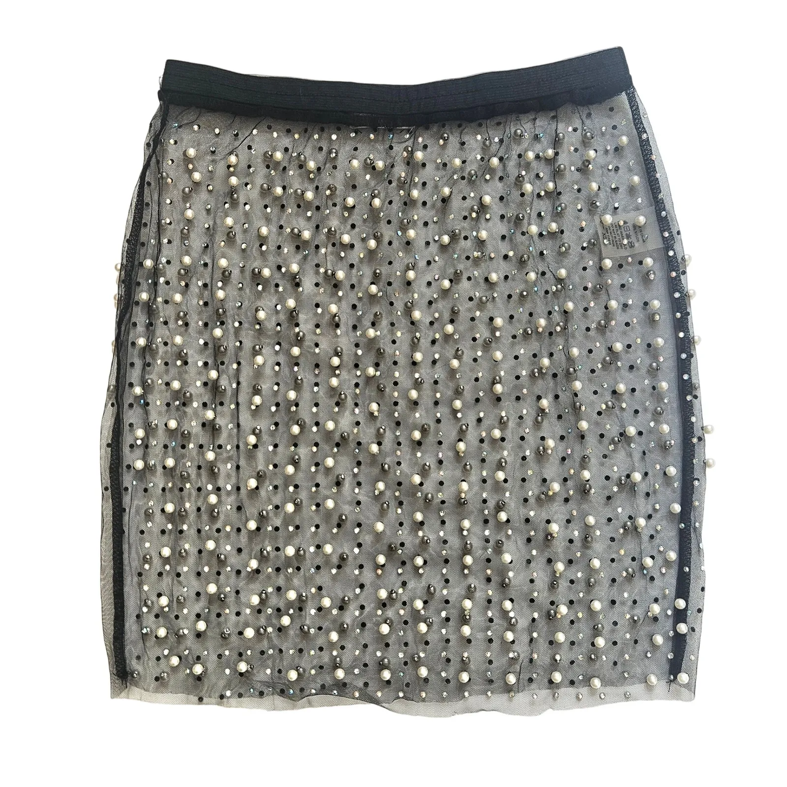 Beach Bunny Glitzy Girl‎ Mesh Pearl Mini Skirt Coverup Sheer Black XS - Image 3