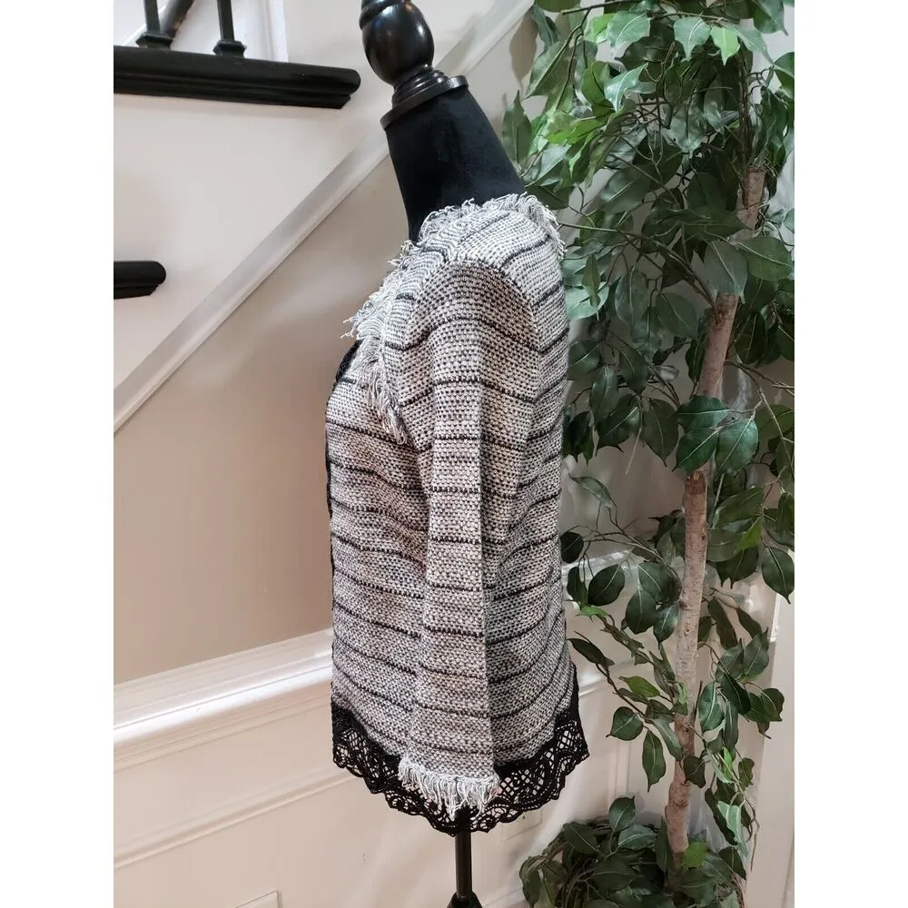 Chico's Women Gray Striped Cotton Long Sleeve Casual Pullover Jacket Size Medium - Image 6