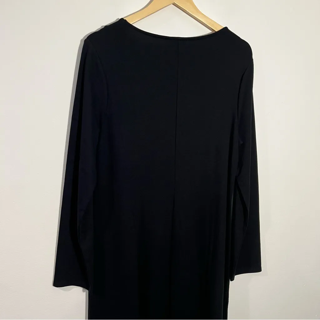New J. Jill‎ Stretch Black Long Sleeves Jersey Knit Dress w/ Side Twist Medium - Image 7