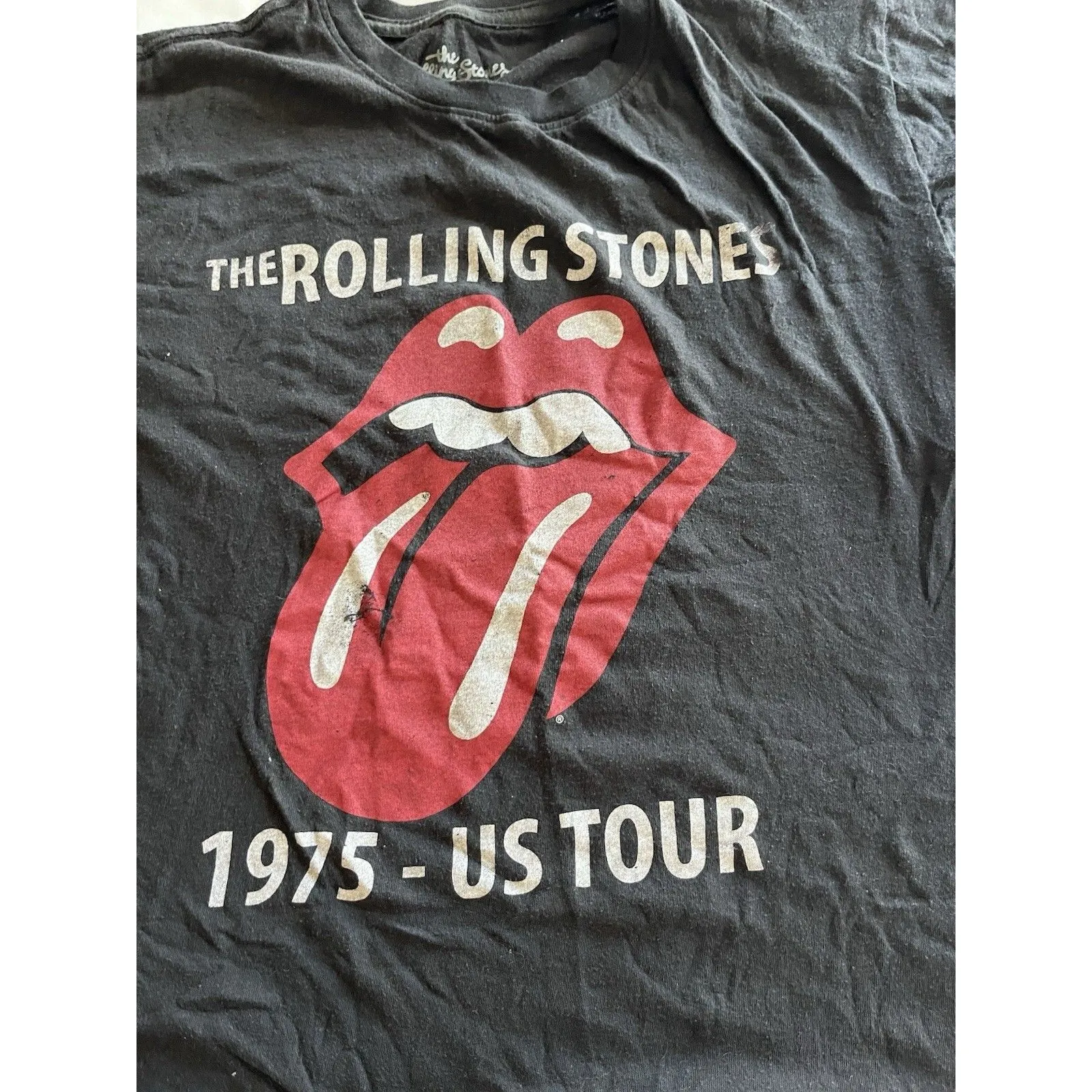 The Rolling Stones 1975 US Tour Graphic T-Shirt Adult Large Black Cotton - Image 3