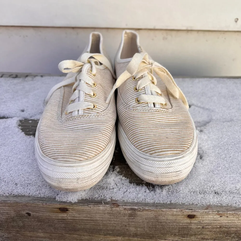 Keds platform gold triple metallic stripe sneakers Size 6 - Image 2