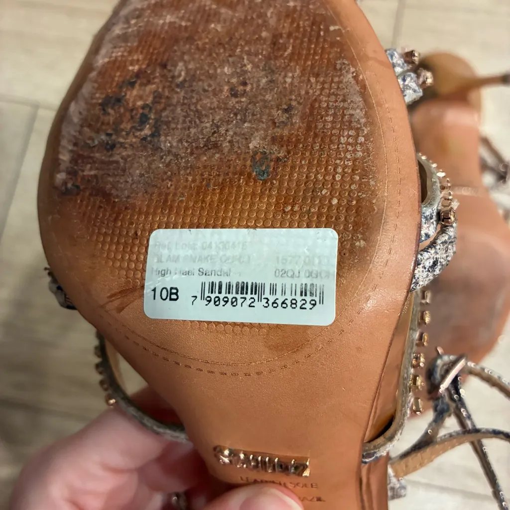 Schutz Women’s Glam Snake Print High Heel Sandal Embellished Metallic Size 10 - Image 6