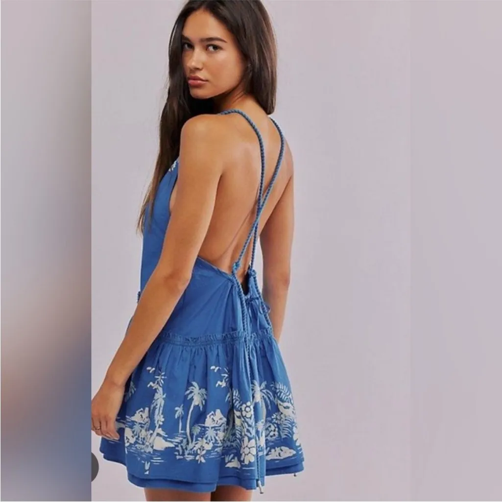 Free People Deserted Island Mini Dress in Indigo Combo - Image 3