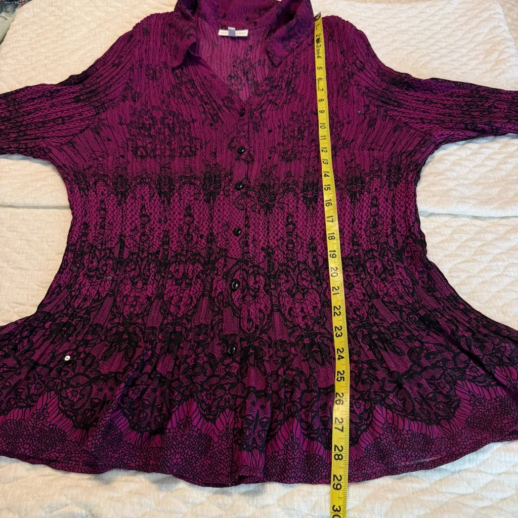 Y2K Fashion Bug Crinkle Fabric Top Blouse V Neck Button Up Sz 4X but Meas Small - Image 10