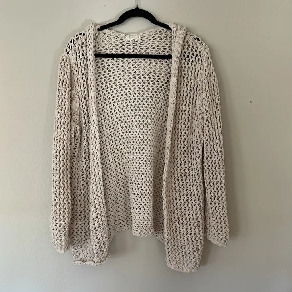 Cream Open-Knit Women's Sweater with hoodie Size XL - Image 4