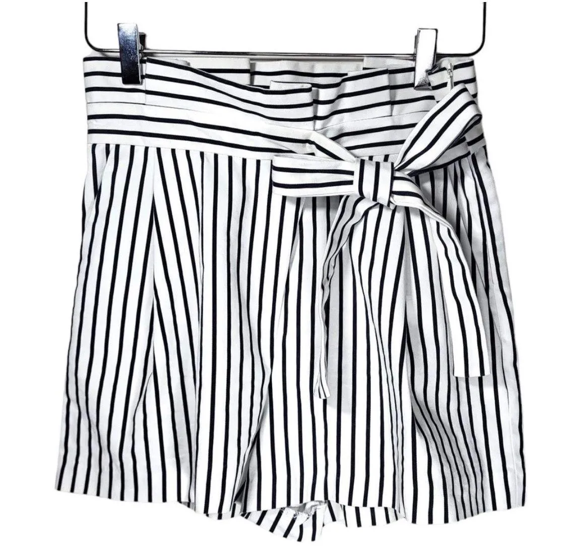 Tarafluc Paperbag Shorts in Striped Navy and White - Image 6