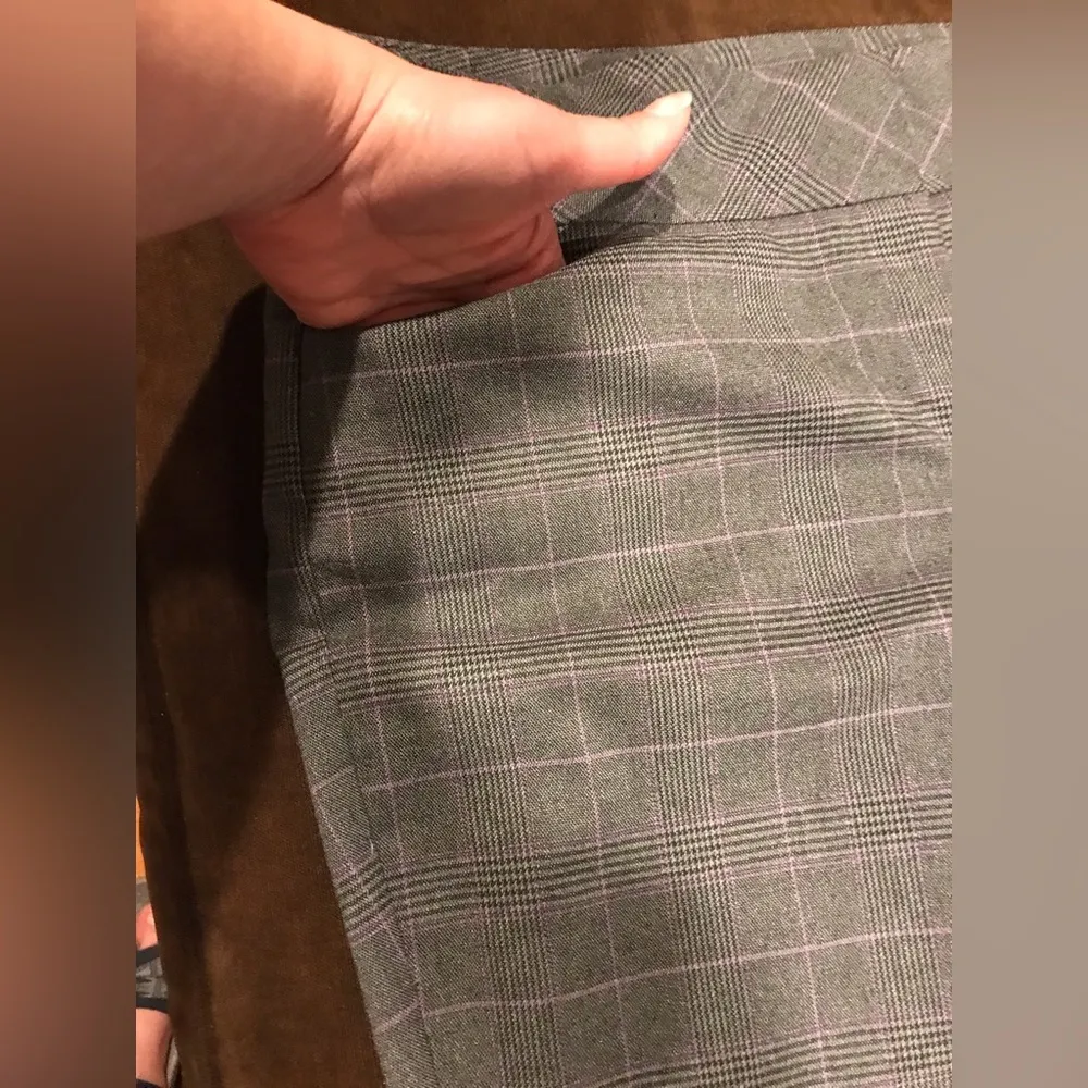 Loft Womens Tall Plaid High Waist Wide Leg Pants Size 8P Black/Gray/ Purple Mult - Image 5