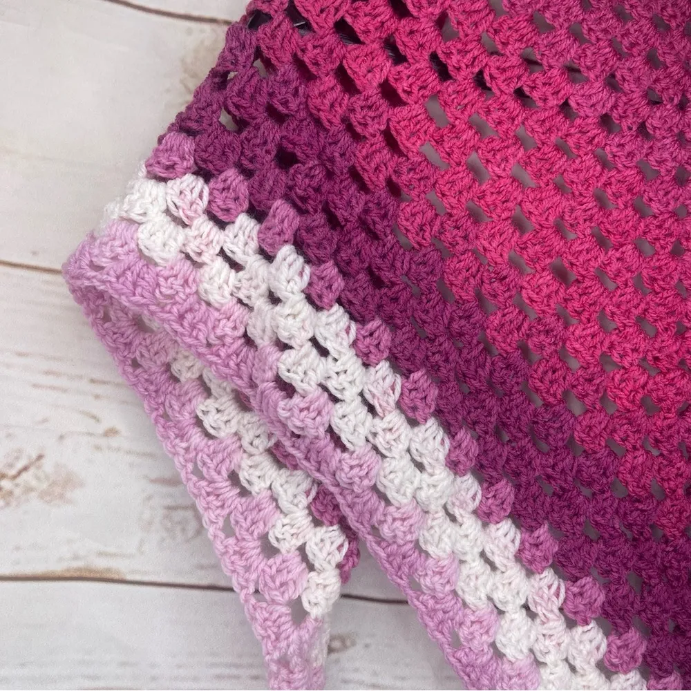 Handmade • Crochet Triangle Scarf/Shawl • Pink & Purple • Tassels • Spring - Image 6