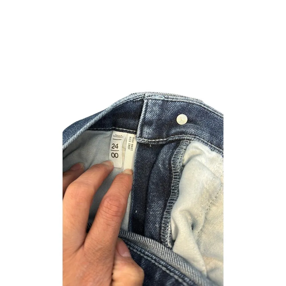 LOFT high waist kicker crop raw hem dark wash size 00/24 preppy minimalist - Image 5