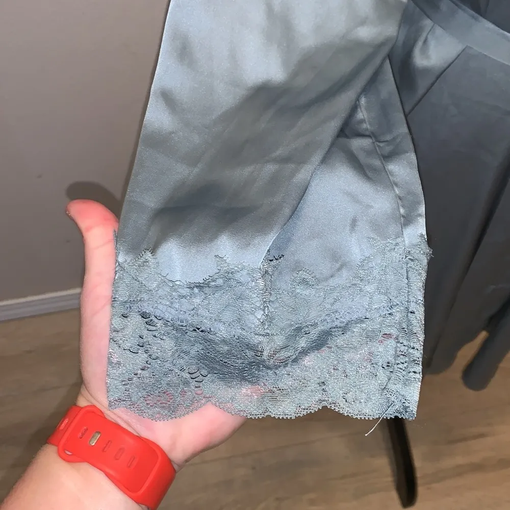 Women Satin Robe Silky Bridesmaid Robe Wedding Party Soft Kimono Bathrobe Blue Size L - Image 4