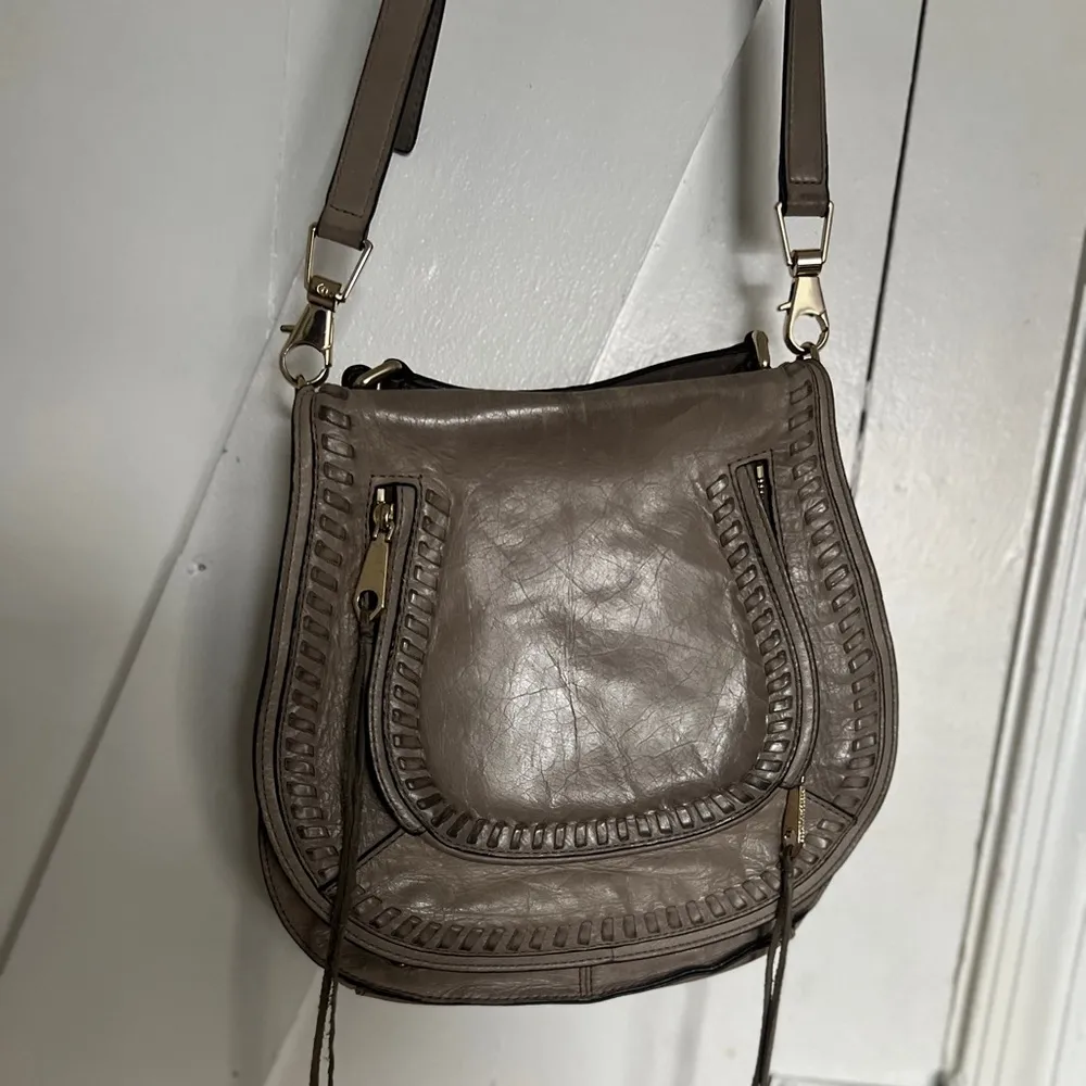 Rebecca Minkoff Grey Vanity Large Leather Saddle Bag Crossbody Purse - Image 6