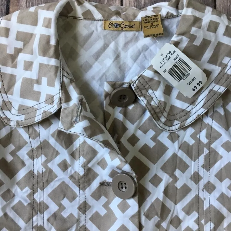 New Retro Jacket Women S 4 6 Lattice Trellis Print Mod 60s 70 Preppy Bell Sleeve Gray - Image 6