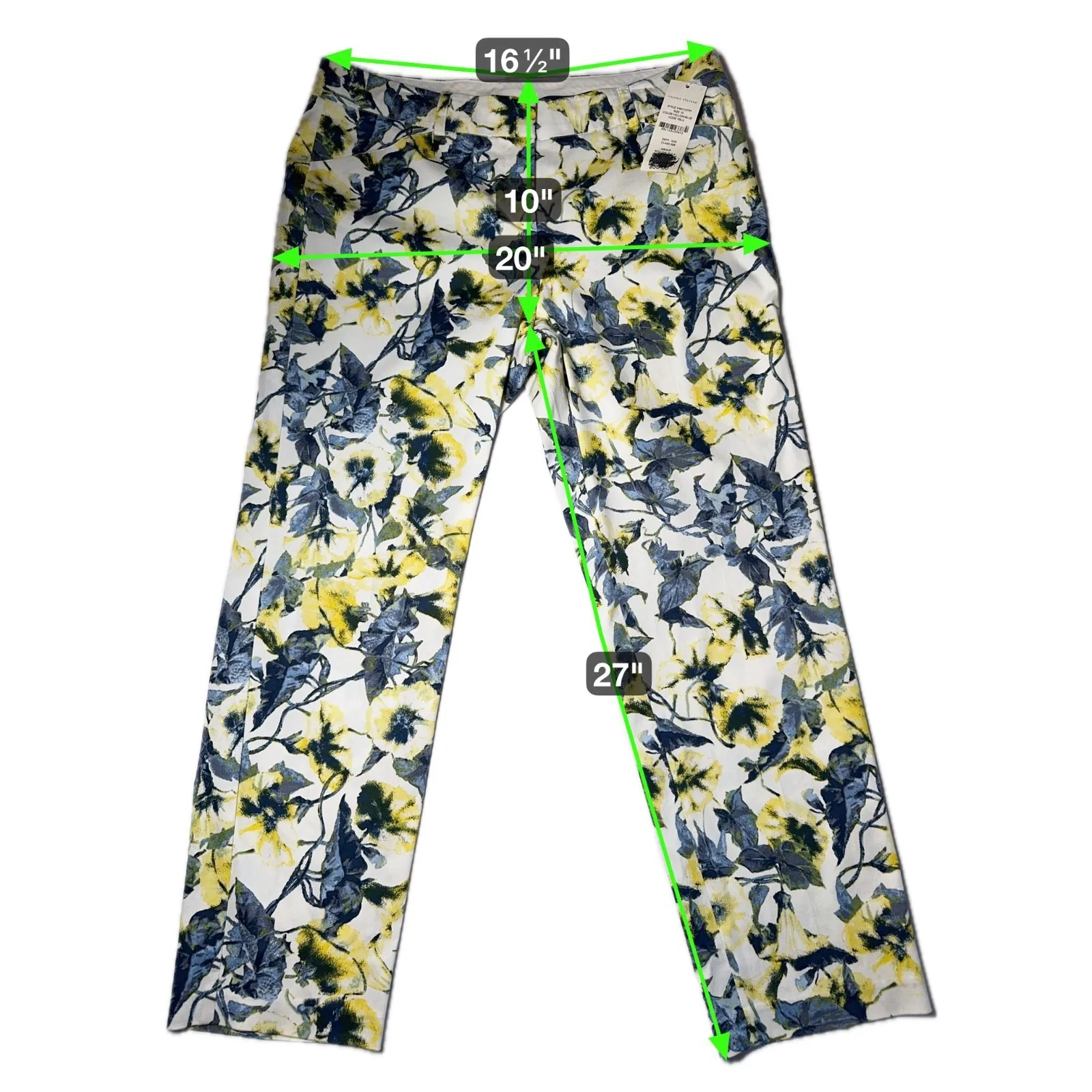 NEW Valerie Stevens Blue Yellow Floral Capri Pants Womens 10 Trousers Cottage - Image 6