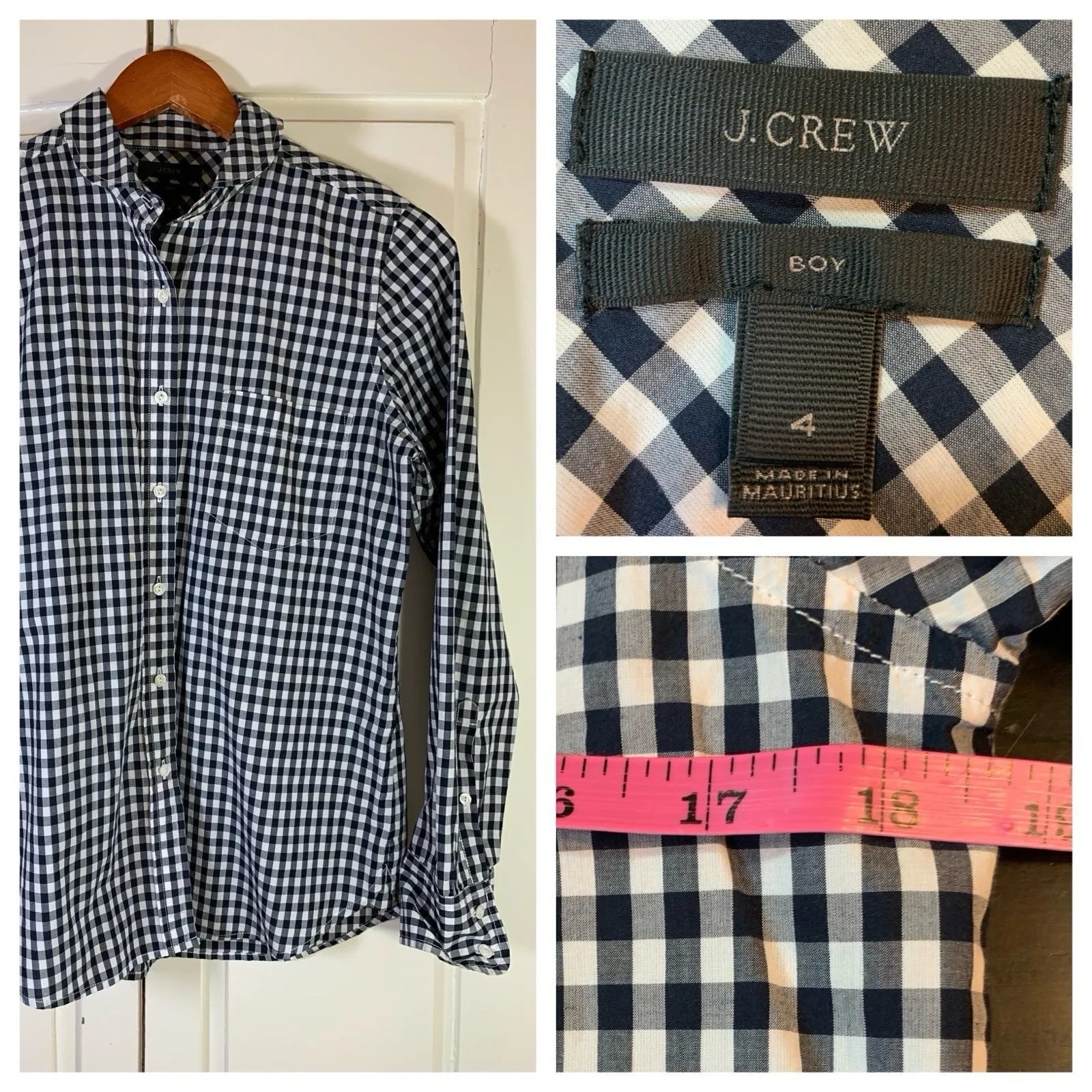 J Crew Gingham Shirt Women 4 Check Blue White Classic‎ Preppy Church School - Image 2