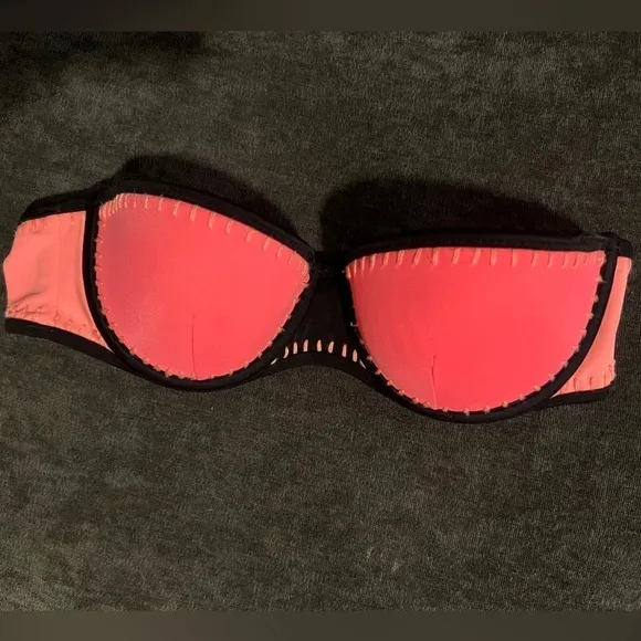 Victoria’s Secret strapless Y2K bikini top Color block w/ embroidered edge 32B - Image 2