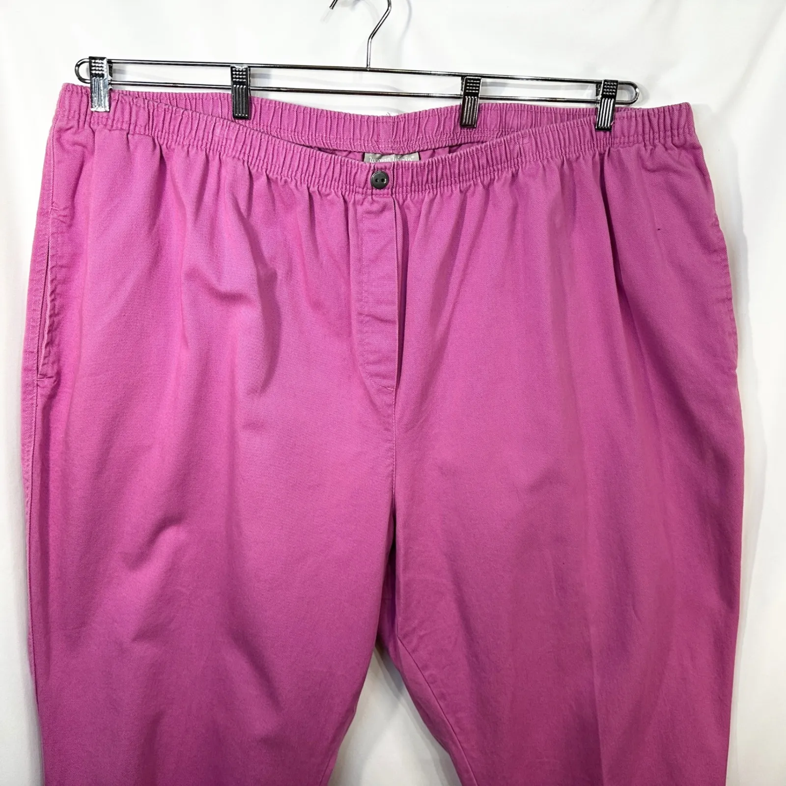 Woman Within Plus Size 36T Cropped Pants Capri Hot Pink Cotton Elastic 1472 - Image 2
