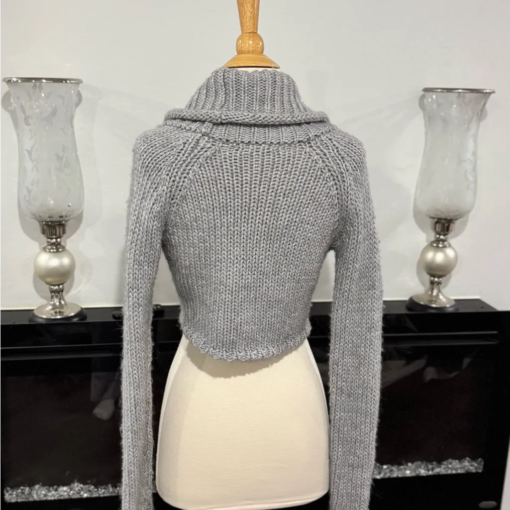 The Limited Gray Cropped Cardigan Sweater with Sparkle Thread - Image 3