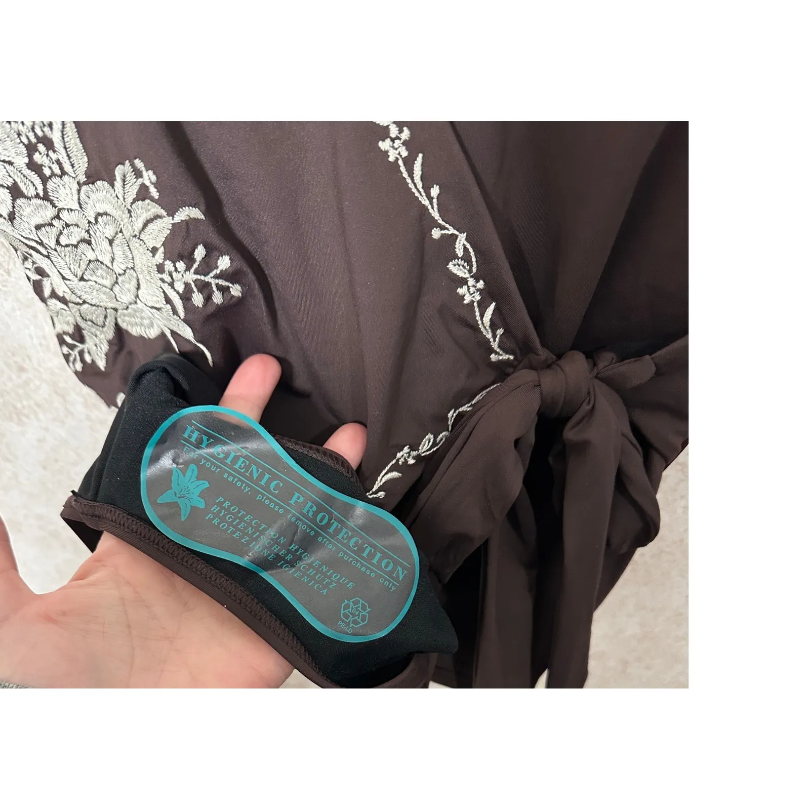 Sundance South Pacific Brown Embroidered One Piece Swimsuit Tie Front Size Large - Image 6