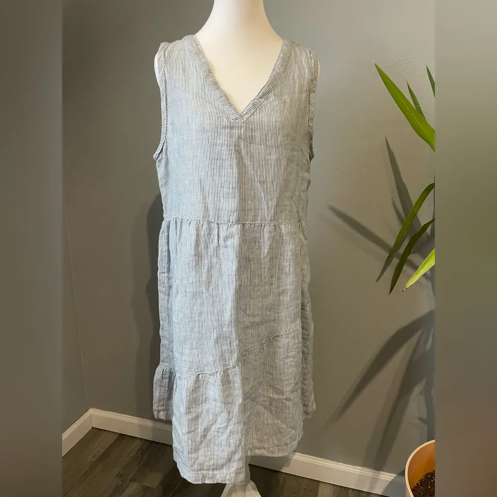 Lucky Brand Effortless Coastal Chic Tiered Mini Dress -100% Linen - Image 3