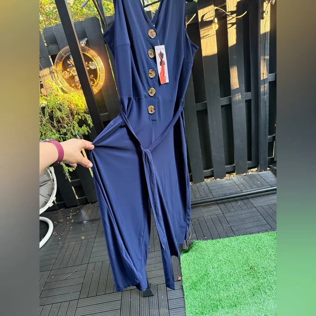 Nina Leonard Women's V-Neck Cropped Navy Sleeveless Jumpsuit Size 1X NWT - Image 4