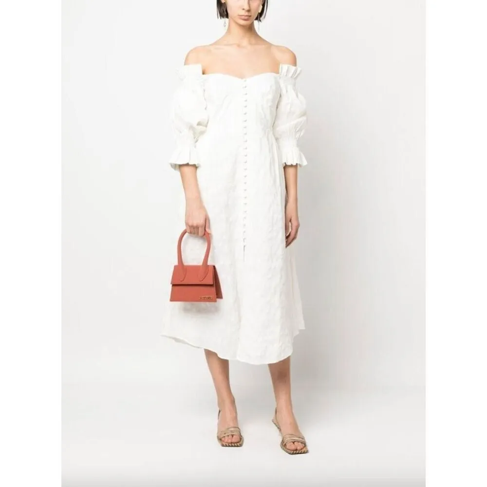 Cult Gaia Simona Ruffled Off The Shoulder Midi Dress Off White Womens Size 0 - Image 4