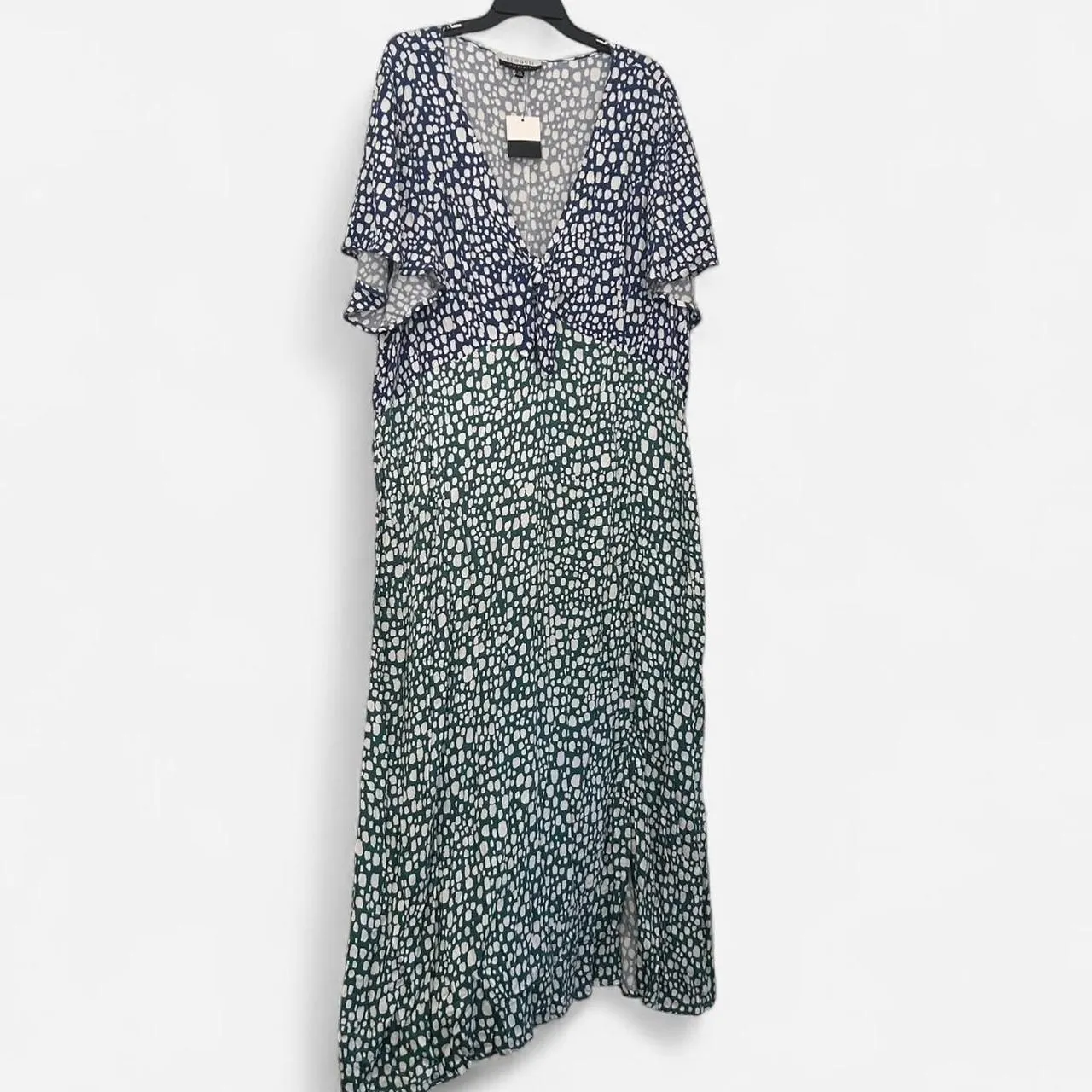 Eloquii Two-Tone Blue & Green Tie-Front Slit Midi Dress β Plus Size 26 Boho Chic - Image 2