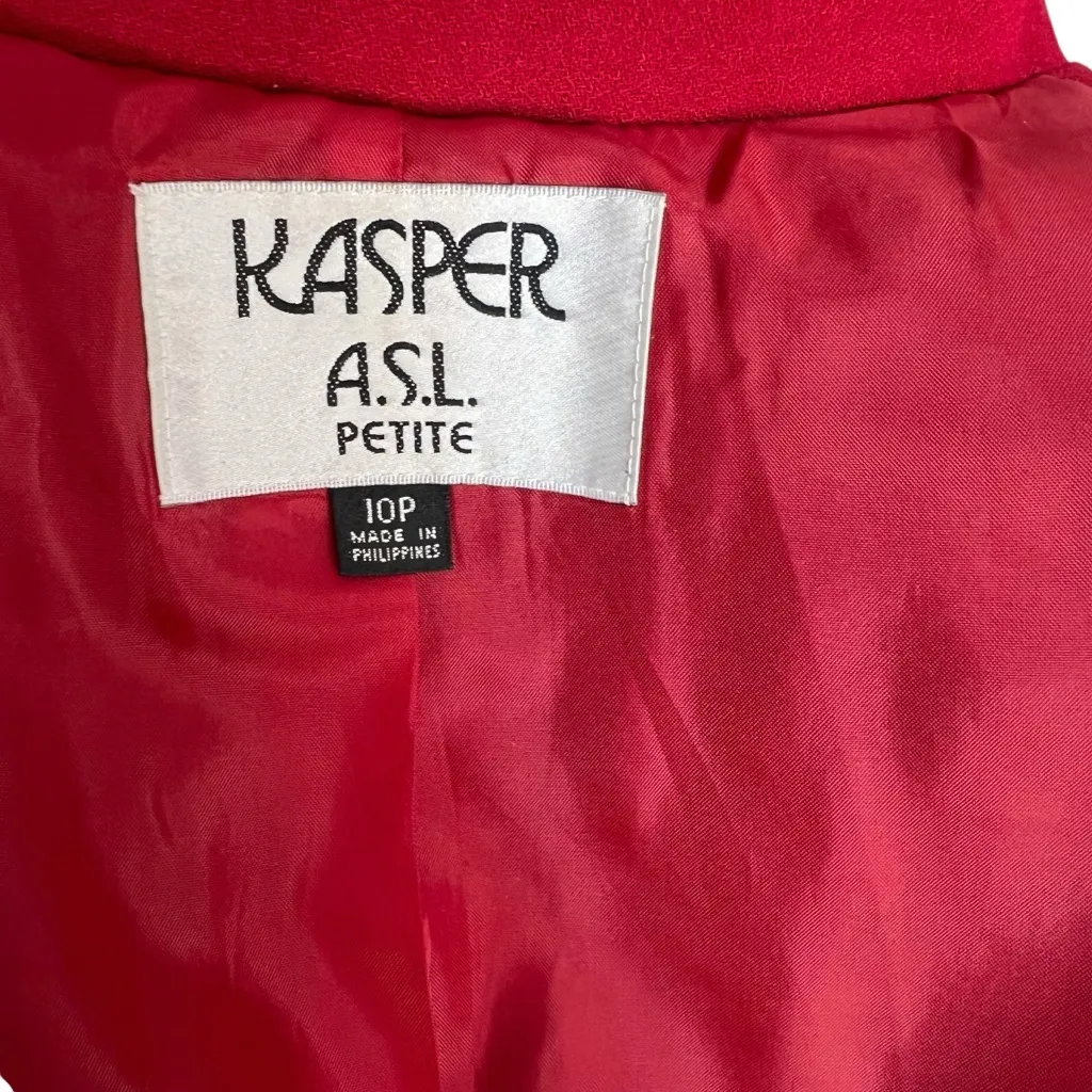 Kasper ASL Petite Red Women’s Blazer Size 10P Gold Black Metal Buttons Vintage - Image 7