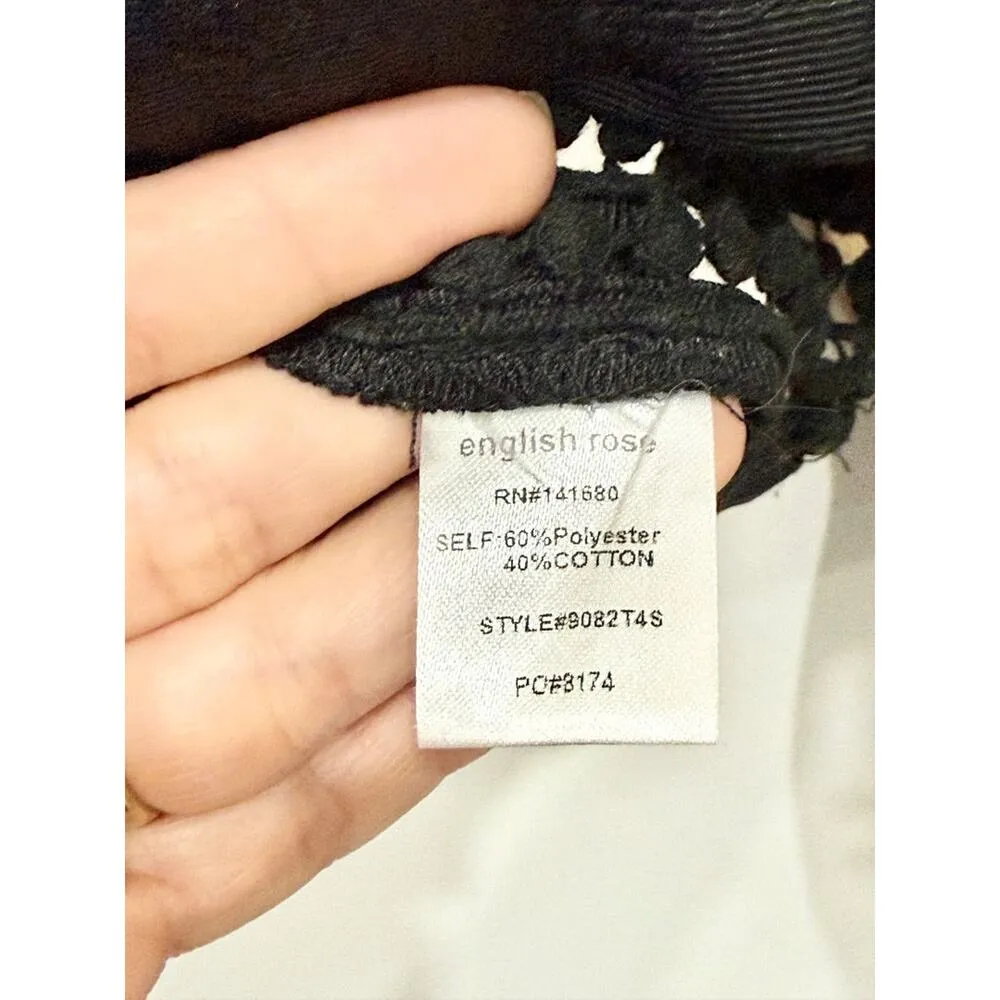 English Rose Short Sleeve Lace Trim Cropped Blouse Top Black Women's Size S - Image 4