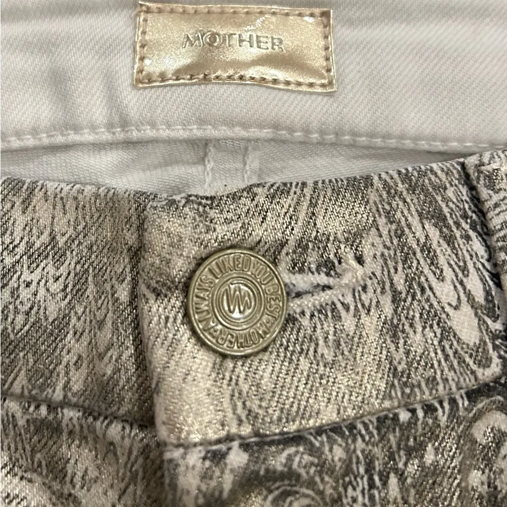 MOTHER The Looker Glitz ‘N Glam Metallic Print Skinny Jeans Size 26 White - Image 11