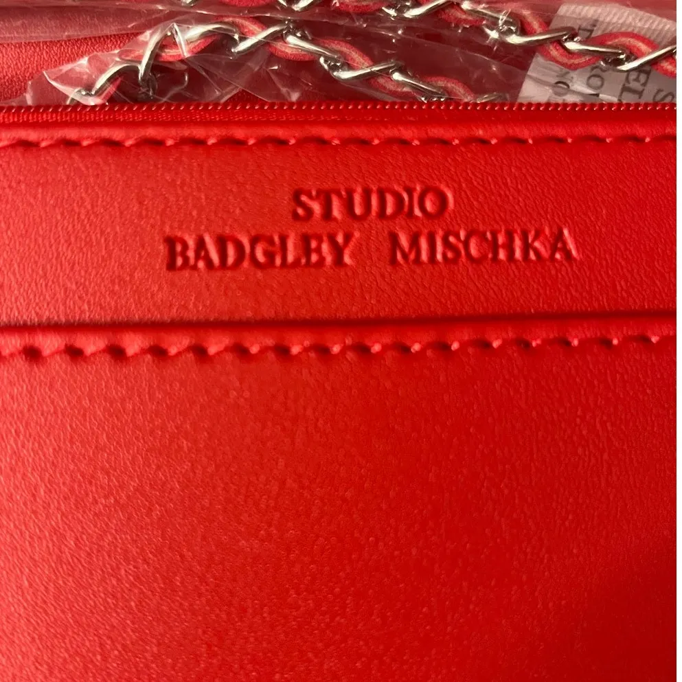 Badgley Mischka Quilted Crossbody Bag Brick Red Vegan Leather w/ Chain - Image 12